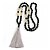 Statement Black Faux Tree Seed and Transparent Acrylic Bead Necklace with Light Grey Silk Tassel - 94cm L/ 10cm Tassel - view 3