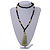 Statement Black Faux Tree Seed and Transparent Acrylic Bead Necklace with Light Green Silk Tassel - 94cm L/ 10cm Tassel - view 2