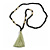 Statement Black Faux Tree Seed and Transparent Acrylic Bead Necklace with Light Green Silk Tassel - 94cm L/ 10cm Tassel