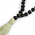 Statement Black Faux Tree Seed and Transparent Acrylic Bead Necklace with Light Green Silk Tassel - 94cm L/ 10cm Tassel - view 6