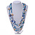 Long Multistrand Sea Shell/ Semiprecious Stone & Simulated Pearl Necklace in Inky Blue/ Antique White/ Sky Blue - 100cm L - view 2