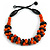 Orange/ Black Chunky Wood Bead Cotton Cord Necklace - 48cm Long - view 3