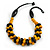 Yellow/ Black Chunky Wood Bead Cotton Cord Necklace - 48cm Long