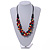 Chunky Natural/ Red/ Teal Wood Bead Black Cotton Cord Necklace - 68cm Length - view 2
