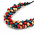 Chunky Natural/ Red/ Teal Wood Bead Black Cotton Cord Necklace - 68cm Length - view 3