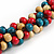 Chunky Natural/ Red/ Teal Wood Bead Black Cotton Cord Necklace - 68cm Length - view 4