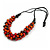 Chunky Orange/ Red/ Brown Wood Bead Black Cotton Cord Necklace - 68cm Length - view 3