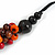 Chunky Orange/ Red/ Brown Wood Bead Black Cotton Cord Necklace - 68cm Length - view 6