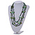 3 Strand Green/ Black Glass, Shell Bead and Semiprecious Stone Necklace - 66cm Length - view 2