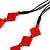 Long Red Bone Square Bead Black Cotton Cord Necklace - 82cm L - view 6