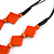 Long Orange Bone Square Bead Black Cotton Cord Necklace - 82cm L - view 6