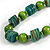 Green/ Lime Wood Button & Bead Chunky Necklace - 60cm Long - view 5