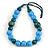 Chunky Light Blue/ Teal Wood Bead Cotton Cord Necklace - 76cm L (Adjustable)