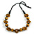 Long Yellow/ Black/ Gold Wood Floral Necklace On Black Cotton Cord - 84cm L Adjustable - view 3