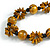 Long Yellow/ Black/ Gold Wood Floral Necklace On Black Cotton Cord - 84cm L Adjustable - view 4