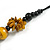Long Yellow/ Black/ Gold Wood Floral Necklace On Black Cotton Cord - 84cm L Adjustable - view 5