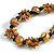 Long Natural/ Black/ Gold Wood Floral Necklace On Black Cotton Cord - 84cm L Adjustable - view 4