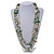 Long Multistrand Sea Shell/ Semiprecious Stone & Simulated Pearl Necklace in Green/ Antique White/ Brown - 100cm Length - view 2