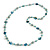 Long Glass and Shell Bead with Silver Tone Metal Wire Element Necklace In Light Blue - 120cm L - view 3