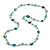 Long Glass and Shell Bead with Silver Tone Metal Wire Element Necklace In Light Blue - 120cm L - view 4