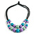 Layered Graduated Multicoloured Pastel Shades Wooden Bead with Grey Fabric Cord Necklace - 66cm Long - view 4