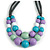 Layered Graduated Multicoloured Pastel Shades Wooden Bead with Grey Fabric Cord Necklace - 66cm Long - view 3