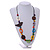 Multicoloured Bone and Wood Bead Black Cord Necklace - 80cm Long - Adjustable - view 9