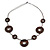Long Geometric Wooden Bead Cotton Cord Necklace in Brown - 80cm Long - view 6