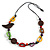 Multicoloured Bone and Wood Bead Black Cord Necklace - 80cm Long - Adjustable - view 9
