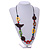 Multicoloured Bone and Wood Bead Black Cord Necklace - 80cm Long - Adjustable - view 2