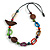 Multicoloured Bone and Wood Bead Black Cord Necklace - 80cm Long - Adjustable - view 6
