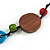 Multicoloured Bone and Wood Bead Black Cord Necklace - 80cm Long - Adjustable - view 5