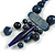 Tribal Wood/ Ceramic Bead Cotton Cord Necklace in Dark Blue - 60cm Long/ 10cm Long Front Drop - view 4