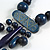 Tribal Wood/ Ceramic Bead Cotton Cord Necklace in Dark Blue - 60cm Long/ 10cm Long Front Drop - view 5