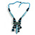 Tribal Wood/ Ceramic Bead Cotton Cord Necklace in Light Blue/ Teal - 60cm Long/ 10cm Long Front Drop