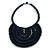 Statement Dark Blue Wood Bead Bib Necklace - 44cm Long/ 10cm Drop