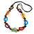 Multicoloured Bone and Wood Bead Black Cord Necklace - 80cm Long - view 3