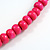 Deep Pink Button, Round Wood Bead Wire Necklace - 46cm L - view 5