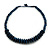 Dark Blue Button, Round Wood Bead Wire Necklace - 46cm L - view 8