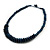 Dark Blue Button, Round Wood Bead Wire Necklace - 46cm L - view 3
