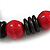 Statement Chunky Red/ Black Wood Bead with Black Cotton Cord Necklace - 60cm L - view 6