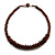Brown Button, Round Wood Bead Wire Necklace - 46cm L