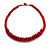 Cherry Red Button, Round Wood Bead Wire Necklace - 46cm L - view 7