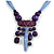 Tribal Wood/ Ceramic Bead Cotton Cord Necklace in Purple - 60cm Long/ 10cm Long Front Drop - view 3