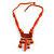 Tribal Wood/ Ceramic Bead Cotton Cord Necklace in Orange - 60cm Long/ 10cm Long Front Drop