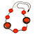 Long Orange/ Brown Round Bead Cotton Cord Necklace - 86cm Long - Adjustable