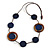 Long Dark Blue/ Brown Round Bead Cotton Cord Necklace - 86cm Long - Adjustable - view 3