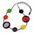 Multicoloured Coin Wood Bead Cotton Cord Necklace - 88cm Long - Adjustable - view 1