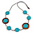 Turquoise Blue/ Brown Coin Wood Bead Cotton Cord Necklace - 88cm Long - Adjustable - view 6