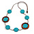 Turquoise Blue/ Brown Coin Wood Bead Cotton Cord Necklace - 88cm Long - Adjustable